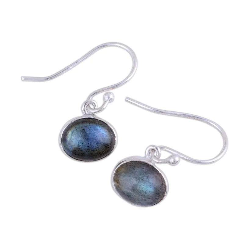 Ohrringe aus 925er Sterlingsilber mit ovalem Labradorit-Edelstein, Labradorit-Schmuck, Geschenkidee