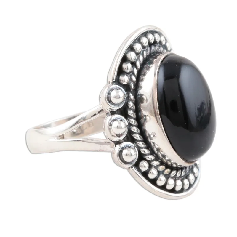 Schwarzer Onyx Cocktailring 925 Sterling Silber Statement Ring Handgefertigter Ring Damen Silberring Geschenk für Sie