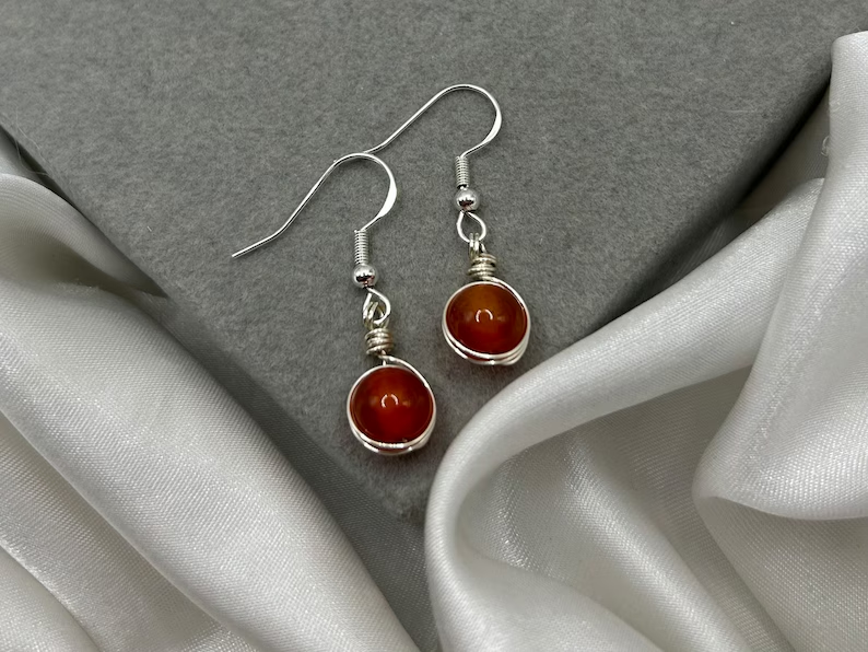 Geburtsstein Karneol Heilkristall Ohrringe Silber Baumeln Tropfen Ohrringe Charm Zarte Kleine Minimalistische Handgemachte Schmuck Geschenk Für Sie