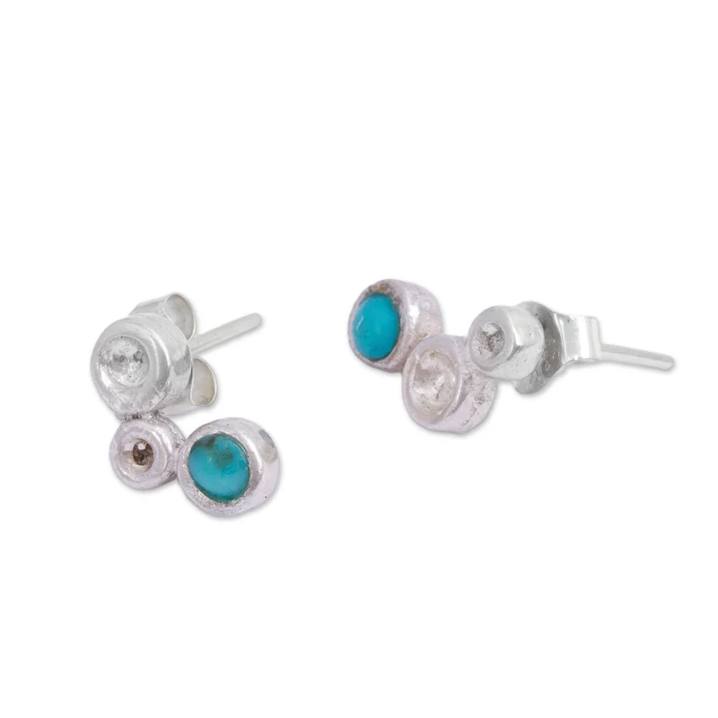 Turquoise and Sterling Silver Stud Earrings Turquoise Jewelry Handmade Bohemian Jewelry Gift For Her