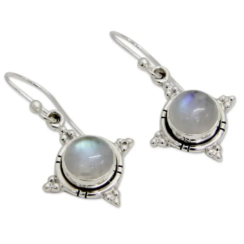 Echter Regenbogen-Mondstein-Ohrring, 925er Sterlingsilber-Ohrring, handgefertigter Edelstein-Ohrring, Juni-Geburtsstein-Geschenk für Schwester
