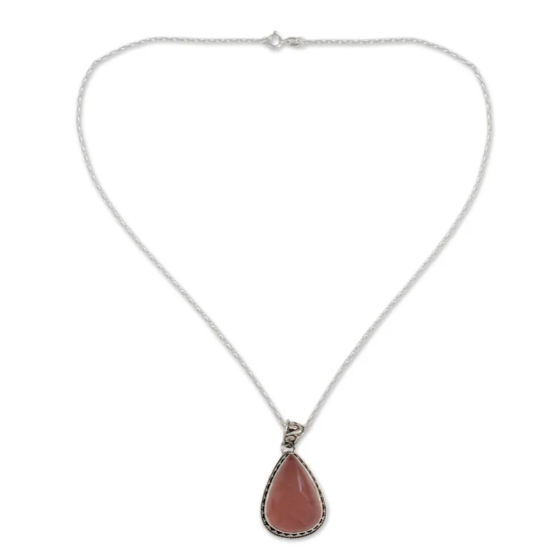 Love Drop Natur Rosenquarz Anhänger Halsketten 925 Sterling Silber Halskette Rosenquarz Schmuck Januar Geburtsstein Geschenk Boho Halskette