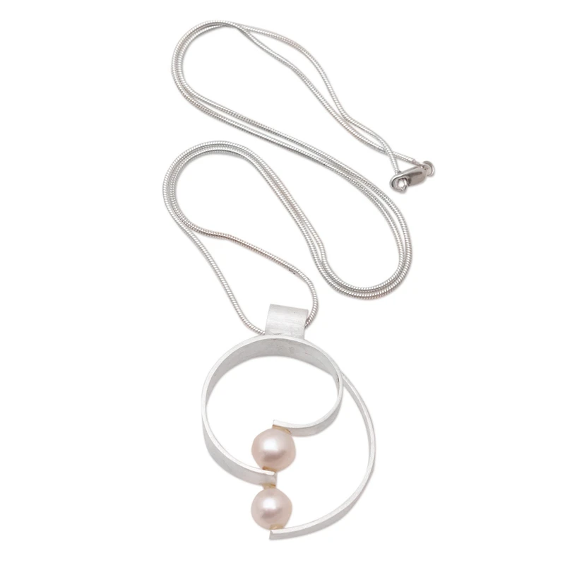 Pfirsichfarbene Zuchtperlenkette 925 Sterling Silber Süßwasserperlen Schmuck Handgefertigter Schmuck Boho Halskette Geschenk für Sie Valentinstagsgeschenk