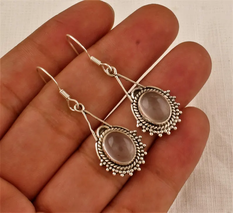 Rosenquarz Ohrringe 925 Sterling Silber Ohrringe Rosenquarz Edelstein Ohrringe Schmuck Handgemachter Rosenquarz Schmuck Geschenk Für Sie Mutter