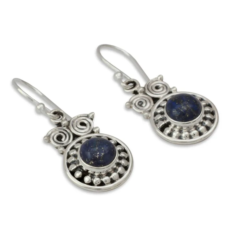 Runde Lapislazuli Ohrringe 925 Sterling Silber Designer Ohrringe für Damen Handgemachte Silberohrringe Schmuck Geschenke Artikel Geschenk für Sie