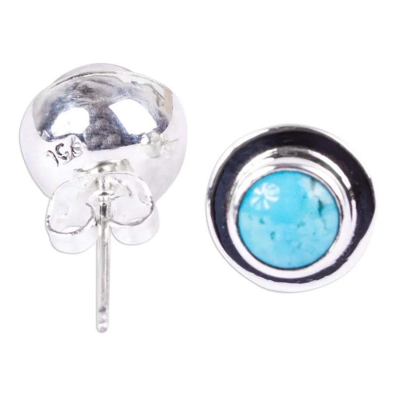 Natural Turquoise Stud Earrings 925 Sterling Silver Stud Earrings Turquoise Jewelry Handmade Bohemian Jewelry Gift For Her
