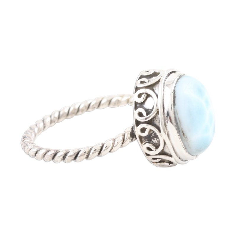 Ovaler Larimar Cabochon Sterling Silber Ring Handgemachtes Design 925 Sterling Silber Geschenk für sie & Mama