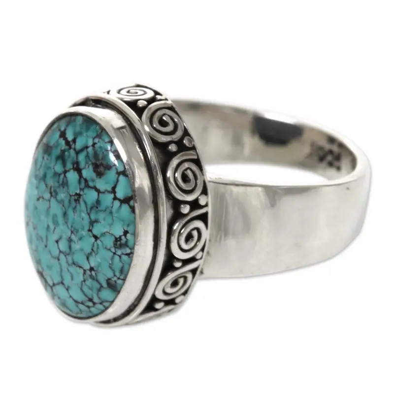 925 Sterling Silver Turquoise Ring Handmade Women Ring Bohemian Blue Stone Ring Gift For Her