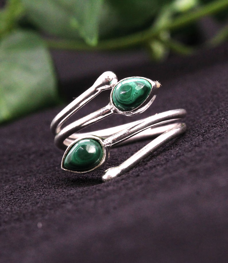 925 Silver Ring Malachite Ring Gemstone Ring Adjustable Ring Women Ring Wedding Ring Partywear Ring