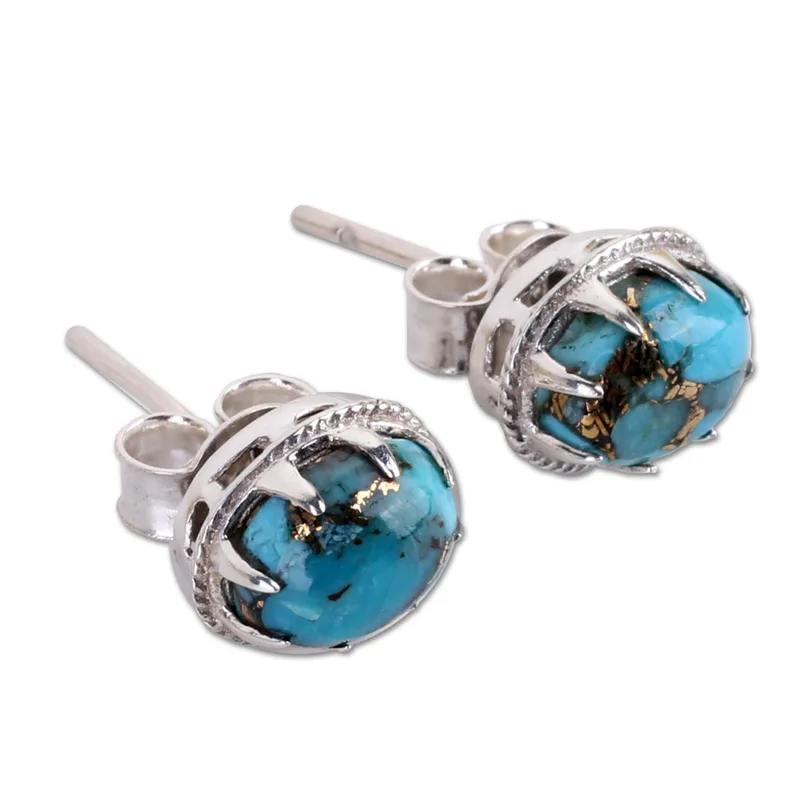 Morning in Blue Turquoise Gemstone Studs 925 Sterling Silver Studs Boho Earrings Handmade Boho Earring Gift For Her