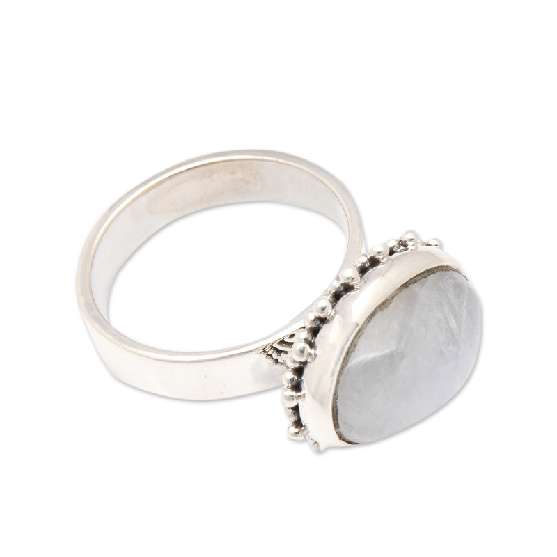 Natürlicher Regenbogen-Mondstein-Chunky-Ring aus 925er Sterlingsilber, handgemachtes Geschenk für sie & Mutter