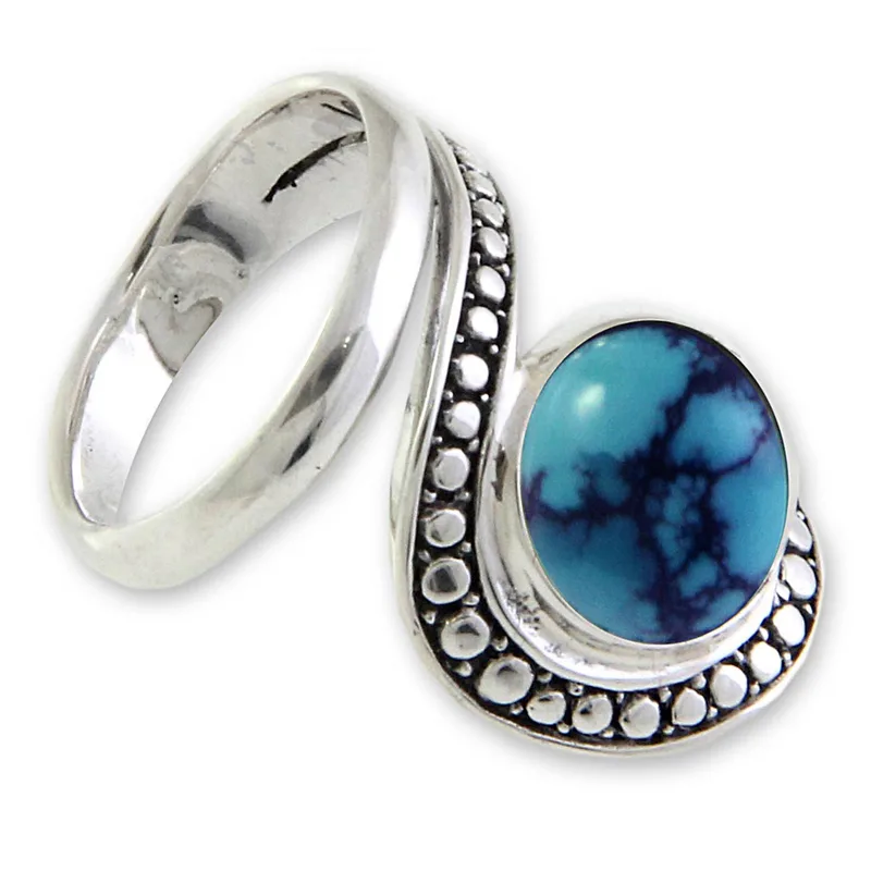 Swirl Turquoise Ring 925 Sterling Silver Handmade Women Ring Bohemian Blue Stone Ring Gift For Her