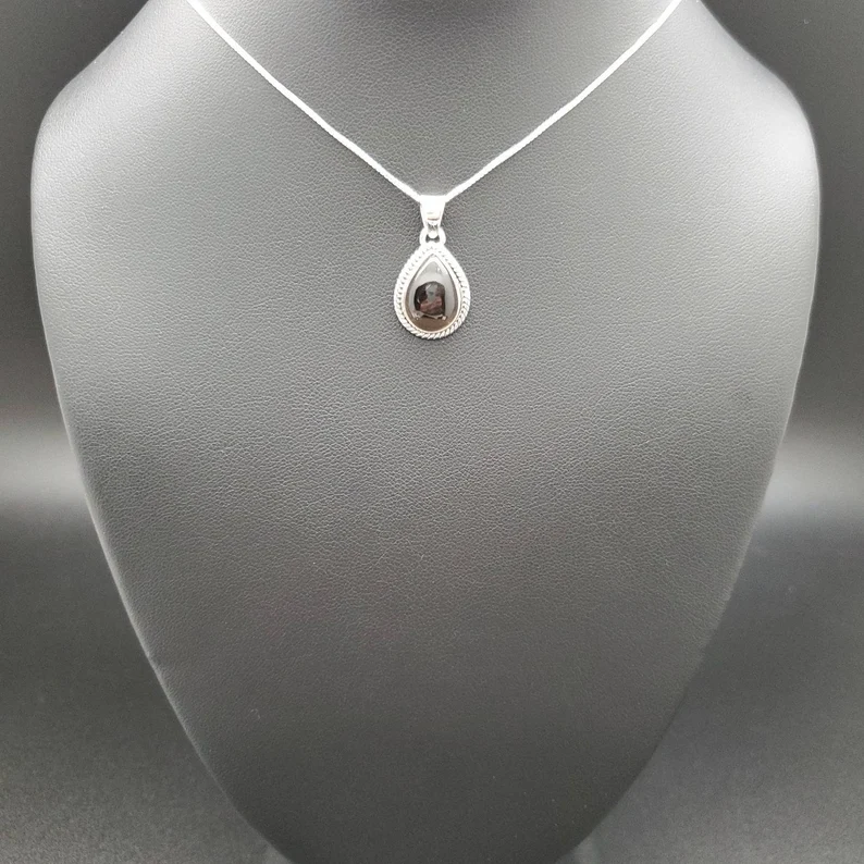 Rauchquarz-Tropfen-Anhänger mit Silberkette Halskette 925 Sterling Silber Rauchquarz-Anhänger Halskette Heilstein