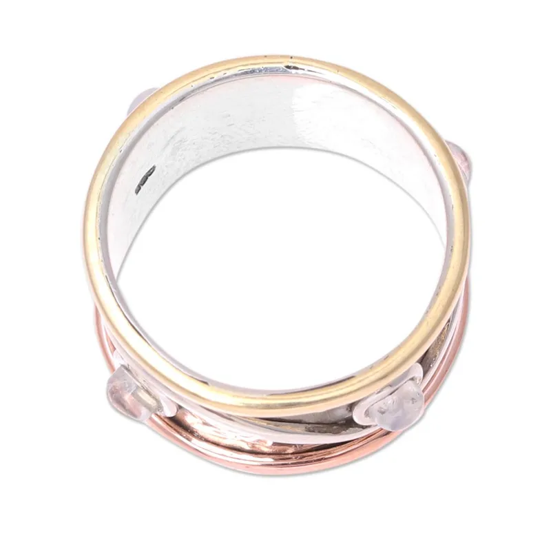 Regenbogenmondstein Gehämmerter Bandring 925 Sterling Silber Cocktailring Zierlicher Ring Edelsteinring Damenring Geschenk für sie