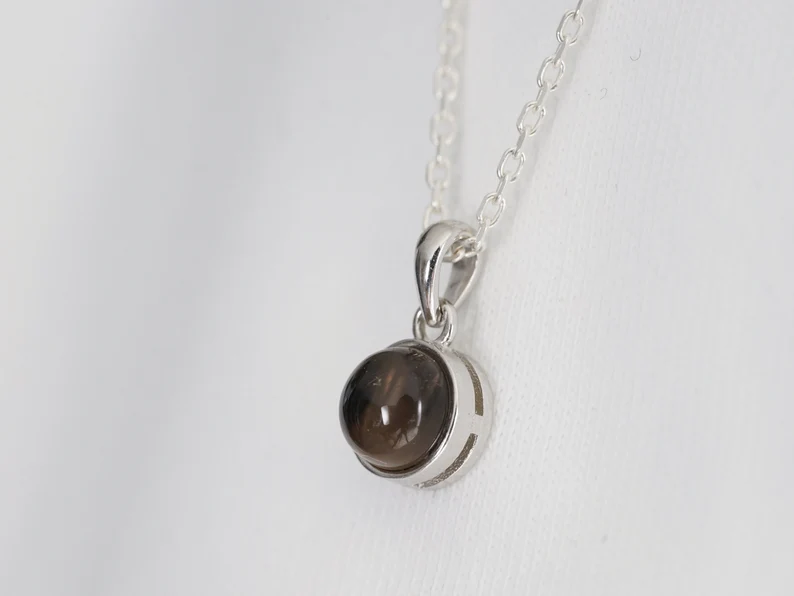 Natur Cabochon Rauchquarz Halskette Anhänger und Silberkette Minimalistisches Geschenk für sie