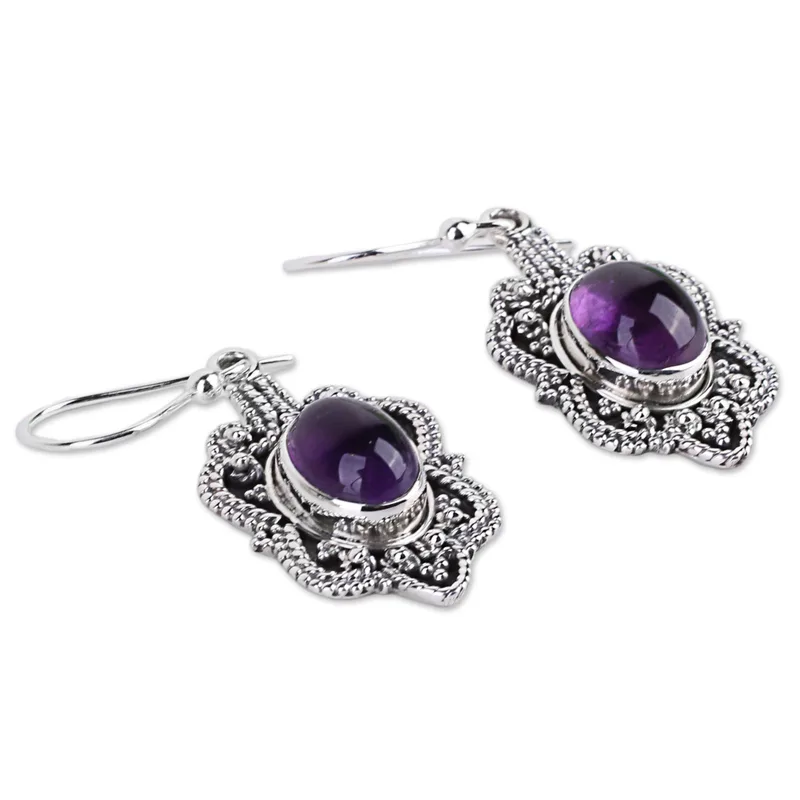 Handgefertigte Ohrringe aus Sterlingsilber mit Amethyst, handgemachte Ohrringe, Geschenkidee, Geburtstagsgeschenk für sie, Boho-Ohrringe