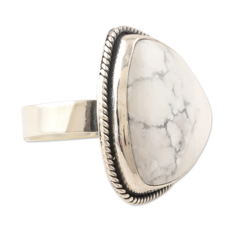 White Pyramid Howlite Ring 925 Sterling Silver Ring White Stone Ring Handmade Women Ring Gemstone Ring Gift For Her