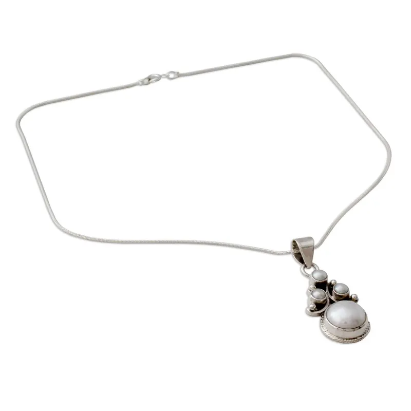 Braut Perlenkette aus Sterlingsilber Süßwasserperlen-Schmuck Handgemachter Schmuck Boho Halskette Geschenk für Sie Valentinstagsgeschenk