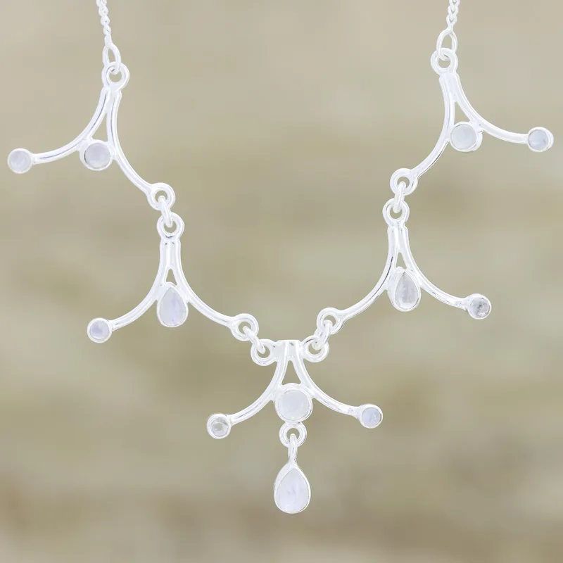 Trendiges Design Regenbogenmondstein Halsketten Schmuckset 925 Sterling Silber Handgemachter Böhmischer Schmuck Jubiläumsgeschenk Für Sie