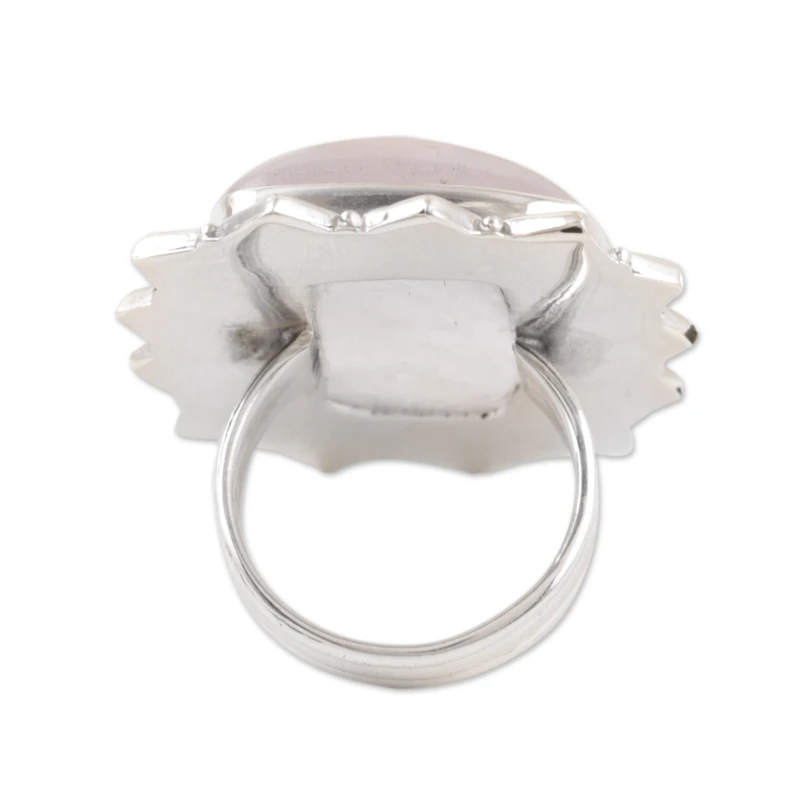 925er Sterlingsilber, handgefertigter Rosenquarz-Ring, Statement-Ring, Natursteinring, Geschenk für sie
