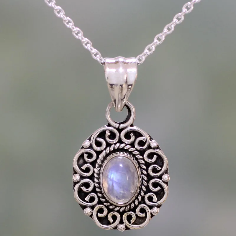 Rainbow Moonstone and Sterling Silver Pendant Necklace Dainty Moonstone Pendant Necklace Moonstone Jewelry