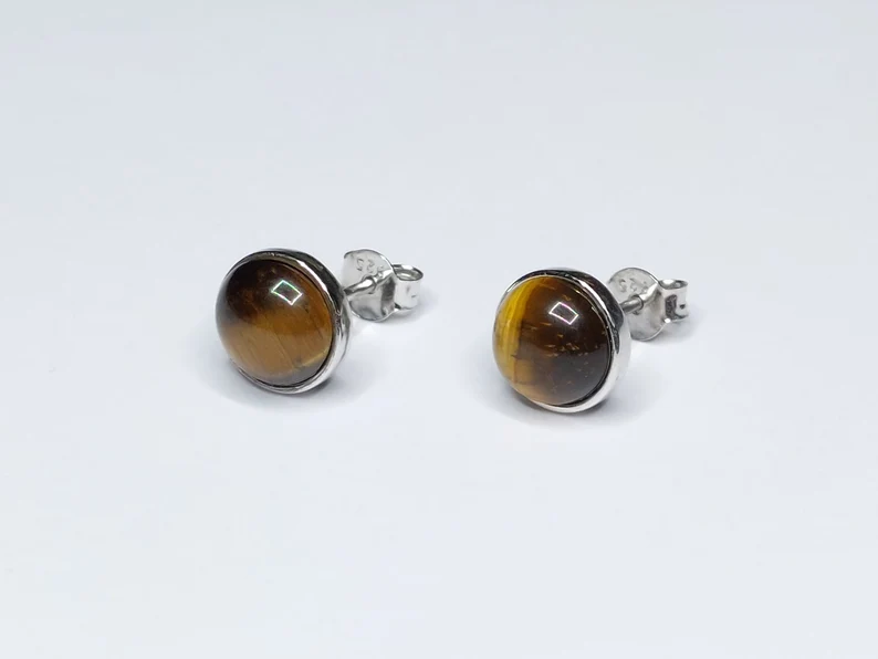 925 Sterling Silber Oval Tigerauge Ohrstecker Edelstein Ohrstecker Antiker Stil Ohrstecker Geschenk für Sie Zierliche Ohrstecker Boho Schmuck
