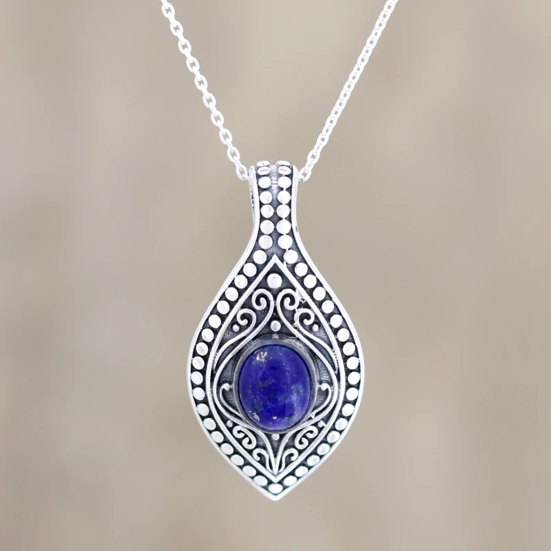 Gemusterte Lapislazuli-Halskette aus Indien 925 Sterling Silber Zierliche Halskette Handgefertigter Schmuck Geschenk für Sie