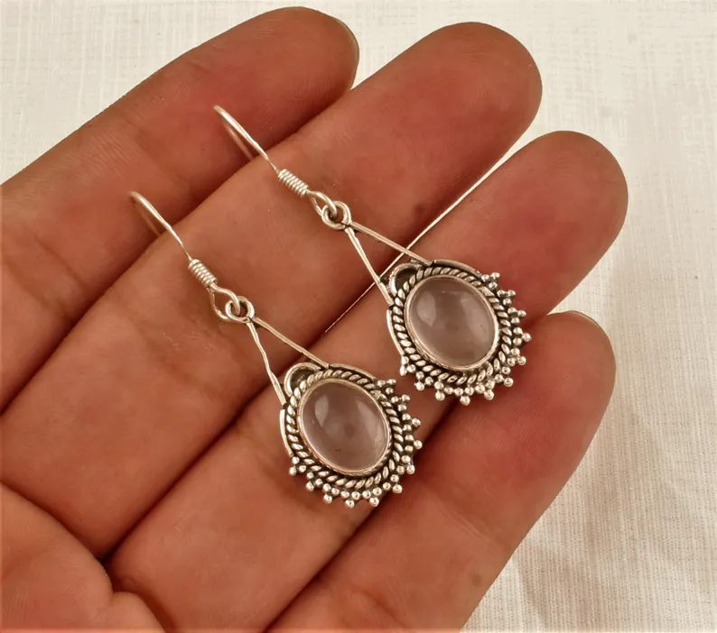 Rosenquarz Ohrringe 925 Sterling Silber Ohrringe Rosenquarz Edelstein Ohrringe Schmuck Handgemachter Rosenquarz Schmuck Geschenk Für Sie Mutter