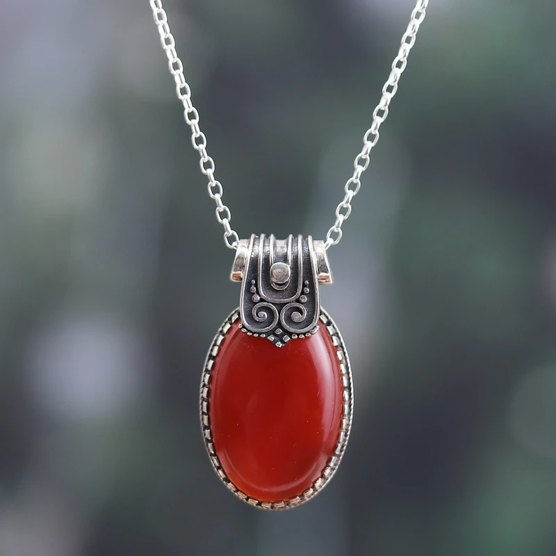 Flaming Sunset Karneol-Halskette Juli Geburtsstein Halskette Zierlicher Anhänger Geschenkartikel 925 Sterling Silber Edelstein Halskette Böhmische Halskette