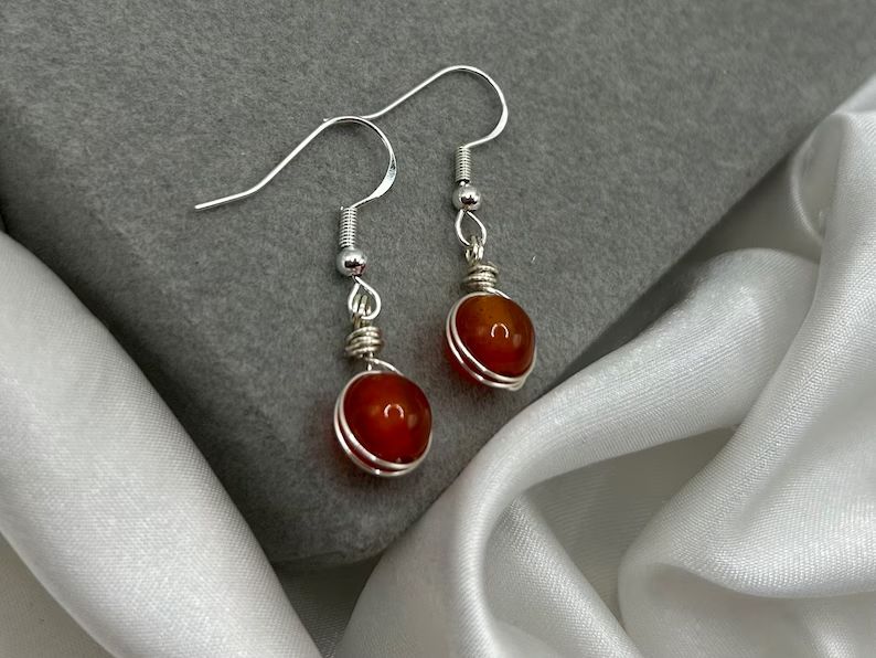 Geburtsstein Karneol Heilkristall Ohrringe Silber Baumeln Tropfen Ohrringe Charm Zarte Kleine Minimalistische Handgemachte Schmuck Geschenk Für Sie