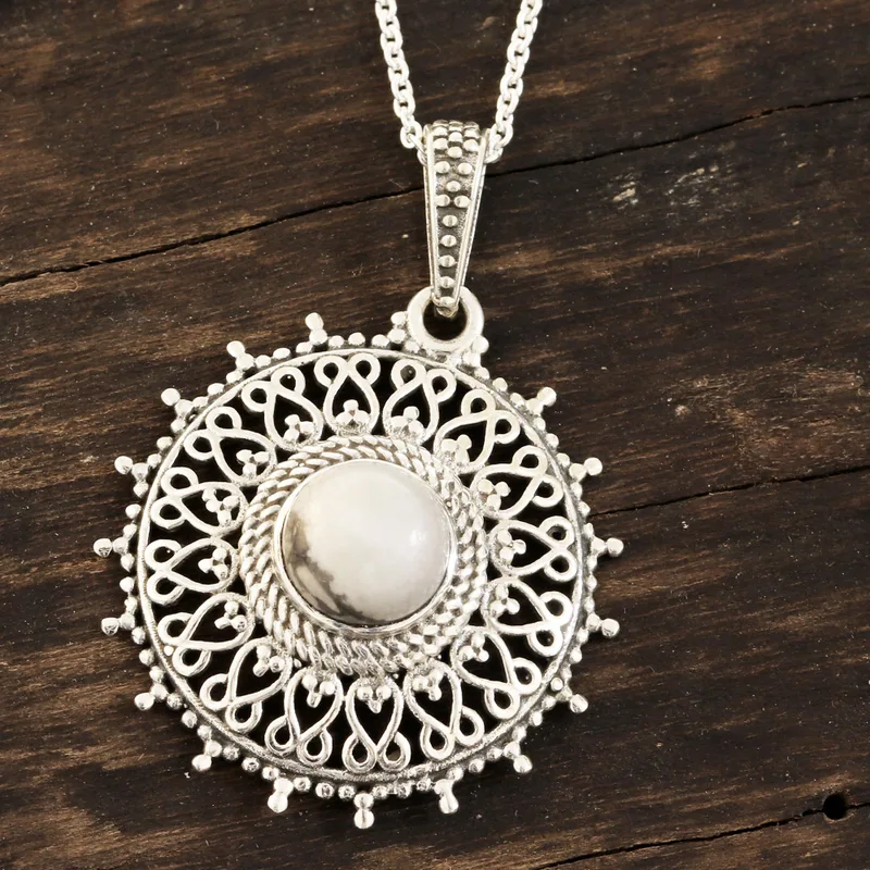 Runde Howlith Anhänger Halskette 925 Sterling Silber Howlith Schmuck Handgemachter Böhmischer Schmuck Geschenk Für Sie