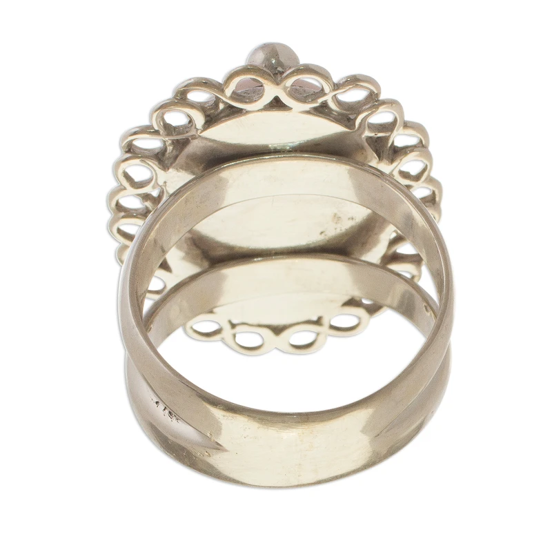 Pink Blossom Cocktailring mit Rosenquarz 925 Sterling Silber Statement Ring Naturstein Ring Geschenk für sie