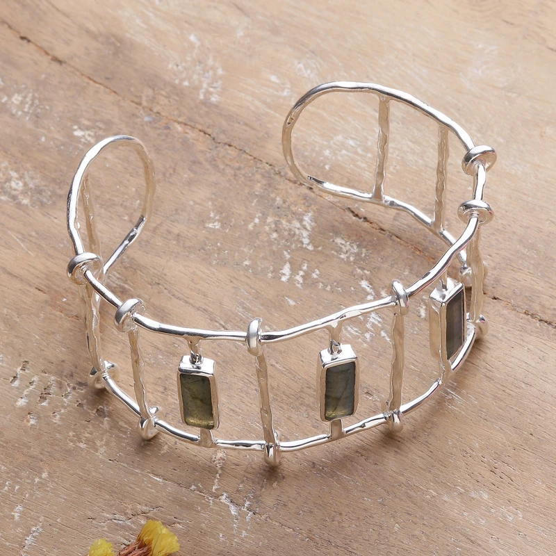 Natürlicher Labradorit Sterling Silber Armreif Armband Geburtstagsgeschenk für Sie Charmantes Schmuckstück Valentinstagsgeschenk für Sie