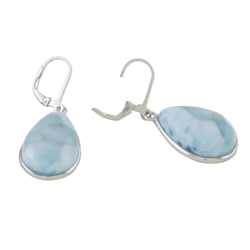 925er Silber und Larimar Ohrhänger Edelsteinohrringe Handgemachte Boho-Ohrringe Geschenk für Sie