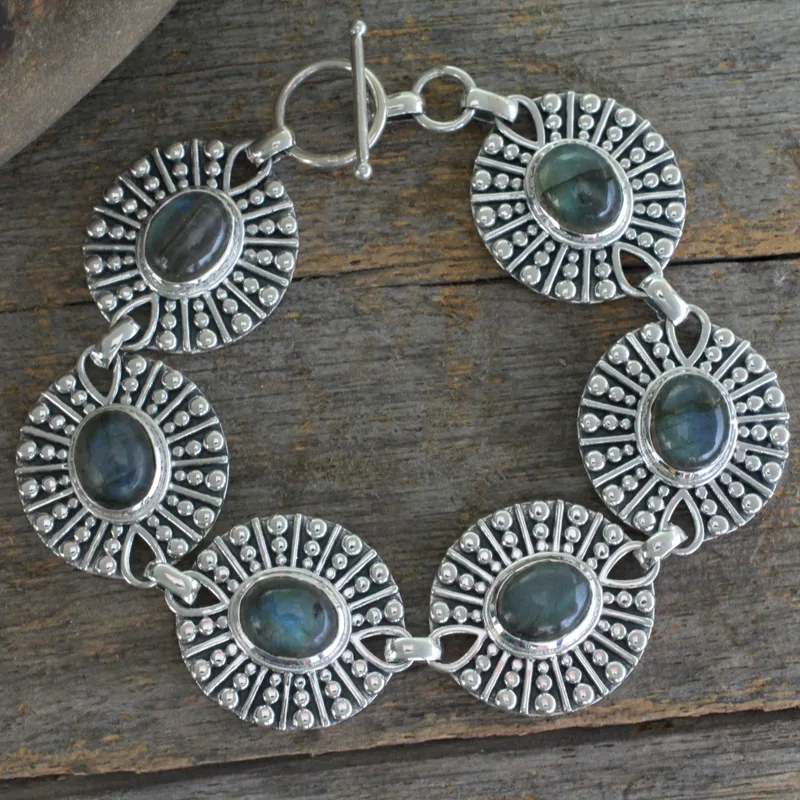 Handgefertigtes Sterling Silber und Labradorit Gliederarmband, Geburtstagsgeschenk für Sie, Charmanter Schmuck, Valentinstagsgeschenk für Sie