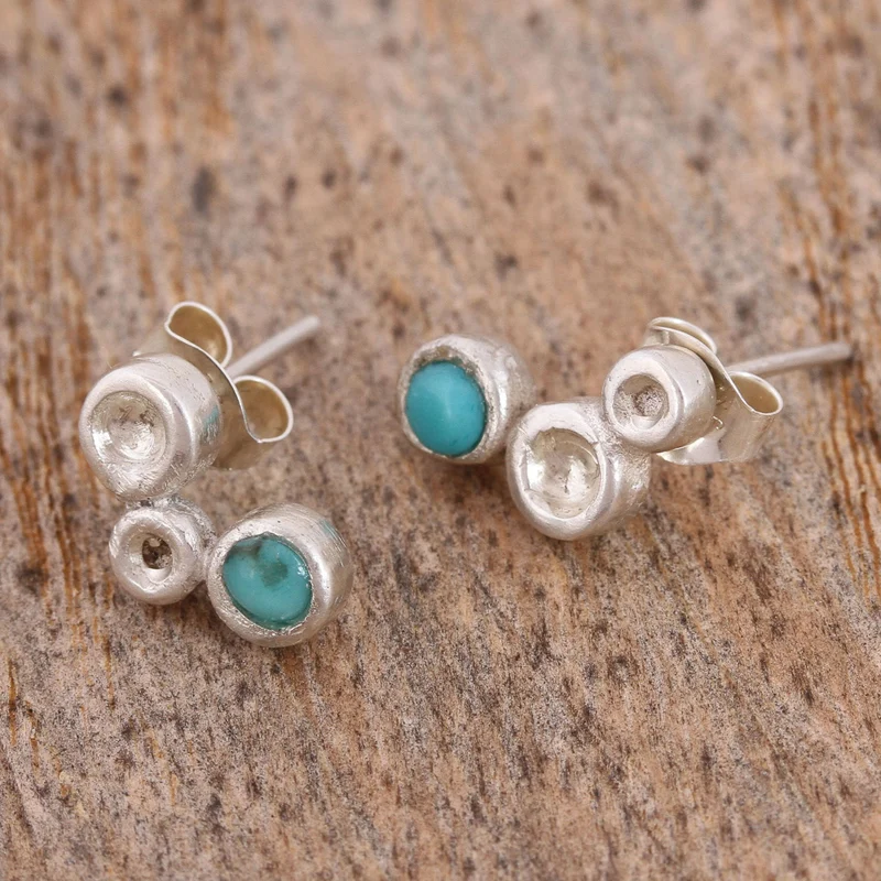 Türkis und Sterling Silber Ohrstecker Türkis Schmuck Handgemachter Bohemian Schmuck Geschenk für Sie