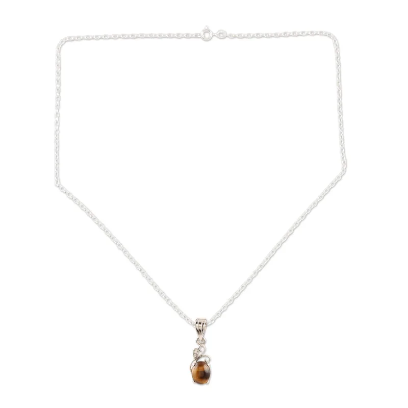 Peppy in Braun Tigers Eye Anhänger Halskette 925 Sterling Silber Echter Edelstein Halskette Böhmischer Schmuck Geschenk für Sie