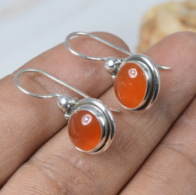 Roter Karneol 925 Sterling Silber Edelstein Ohrringe Handgemachter Schmuck Roter Karneol Ohrringe Geschenk zum Geburtstag