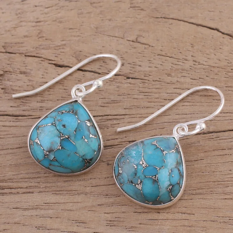 Blaue Türkis Ohrringe 925 Sterling Silber Handgemachte Edelstein Geschenke Idee für Brautjungfer Hochzeitsschmuck