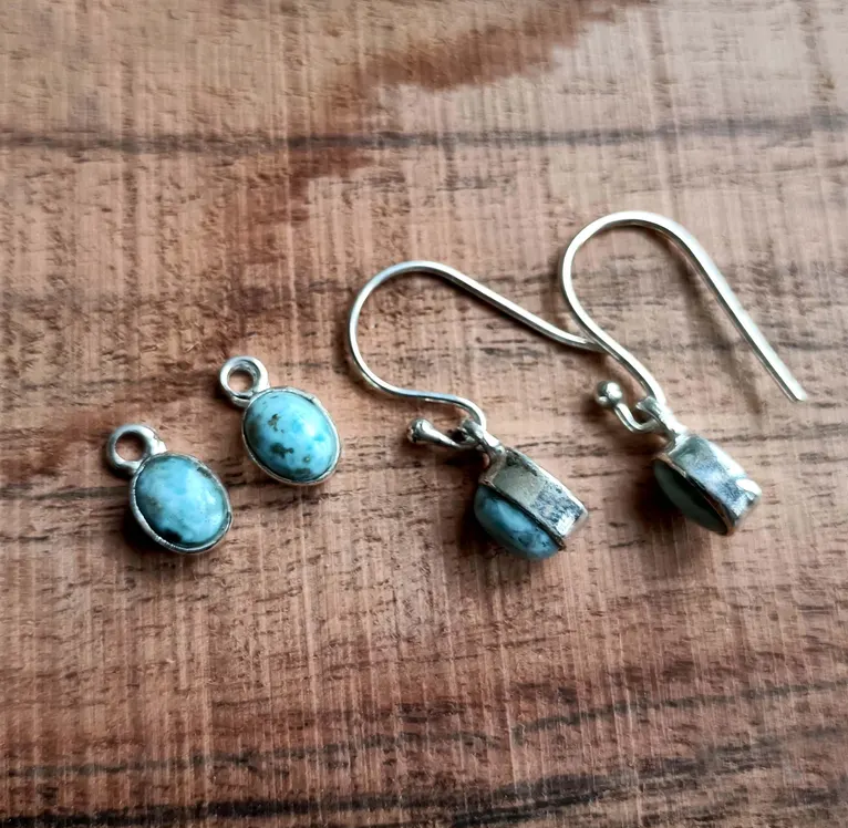 Natürliche Larimar Ohrringe, 925 Sterling Silber Ohrhänger, baumelnde Ohrringe, handgefertigte Ohrringe, Larimar Schmuck, zierliche Ohrringe