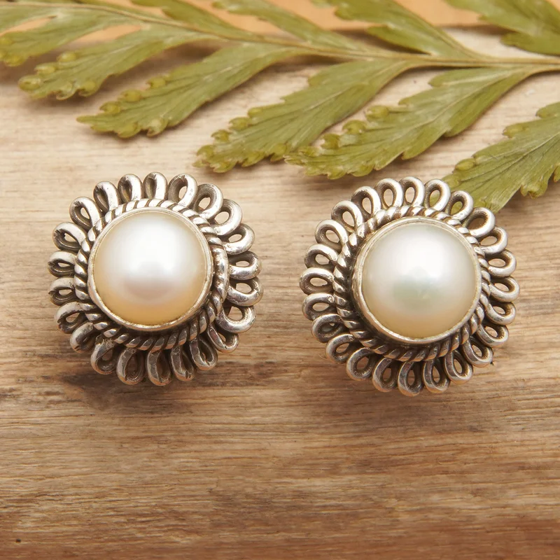 Helle Schicksalsperlen-Ohrstecker 925 Sterling Silber Alltags-Ohrstecker Ohrring Böhmischer Zarter Schmuck Geschenk für Sie