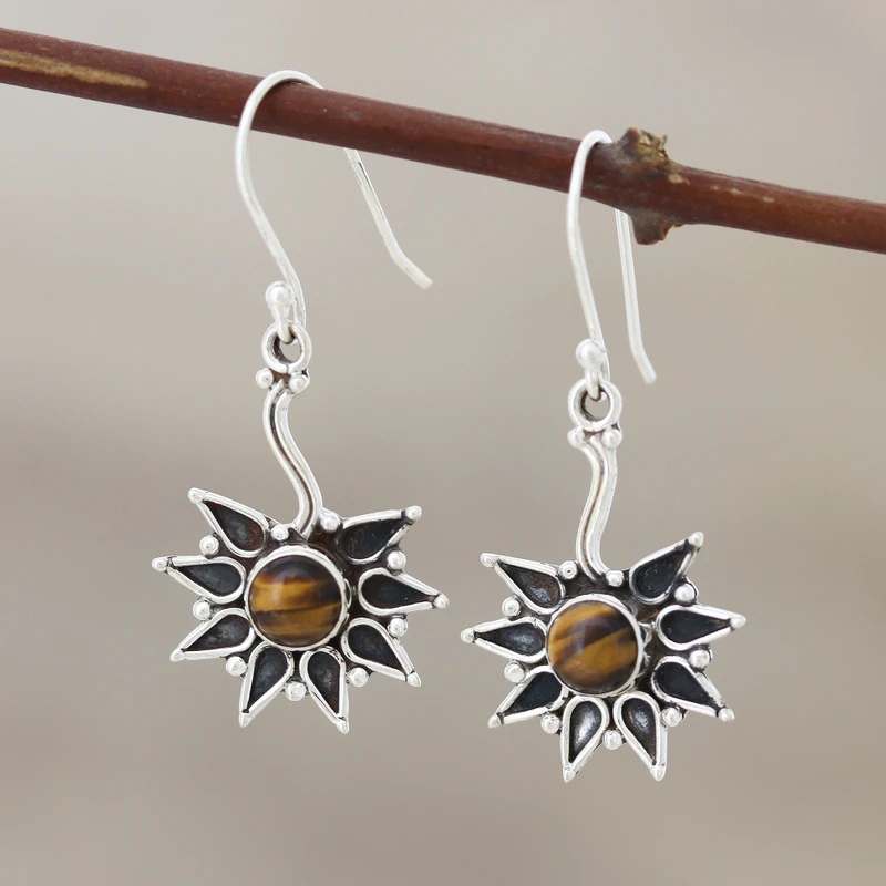 Sterling Silver and Tiger Eye Dangle Earrings Handmade Gemstone Silver Earrings Gifts For Mother Day Idea Everyday Jewelry Gift For Her