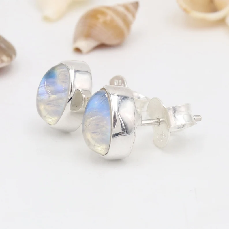 Mondstein-Ohrstecker Silber Ohrstecker Ohrstecker für Frauen Ovale blaue Mondstein-Ohrstecker für sie Geschenk für sie