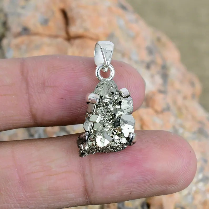 925 Sterling Silber Rohpyrit-Anhänger Heilkristall Edelstein Alltagsschmuck Für Kette Unisex Anhänger Geburtsstein Geschenk Für Sie