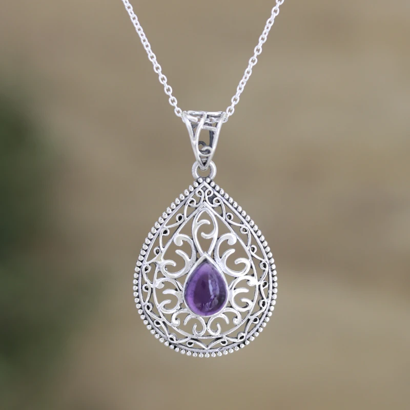 Amethyst-Halskette Handgefertigt 925er Sterling Silber Halskette Amethyst Edelstein Halskette Statement Kette Amethyst Schmuck Geschenk Für Frauen Geburtstagsgeschenk