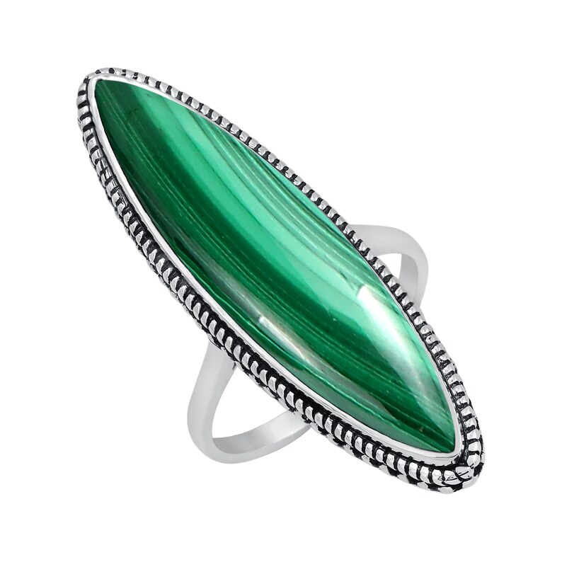 Natürlicher Malachit Marquise-Form Edelsteinringe 925 Sterling Silber Ring Böhmischer Vintage Ring Handgemachter Geburtssteinring Schmuck