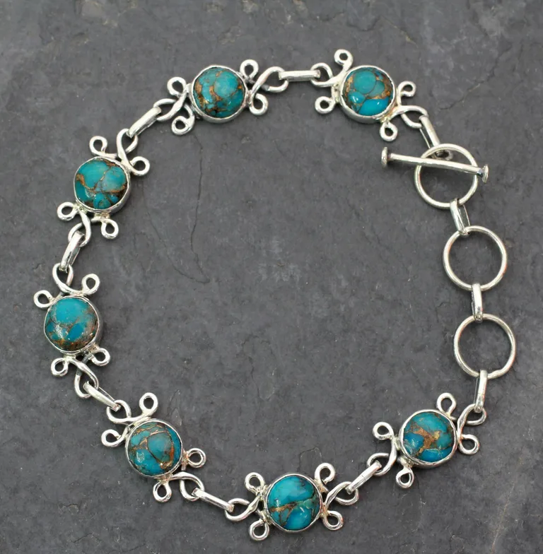 Gänseblümchen-Türkis-Armband, 925er Sterlingsilberarmband, böhmischer Schmuck, bezaubernder Schmuck, Valentinstagsgeschenk für sie und Mama