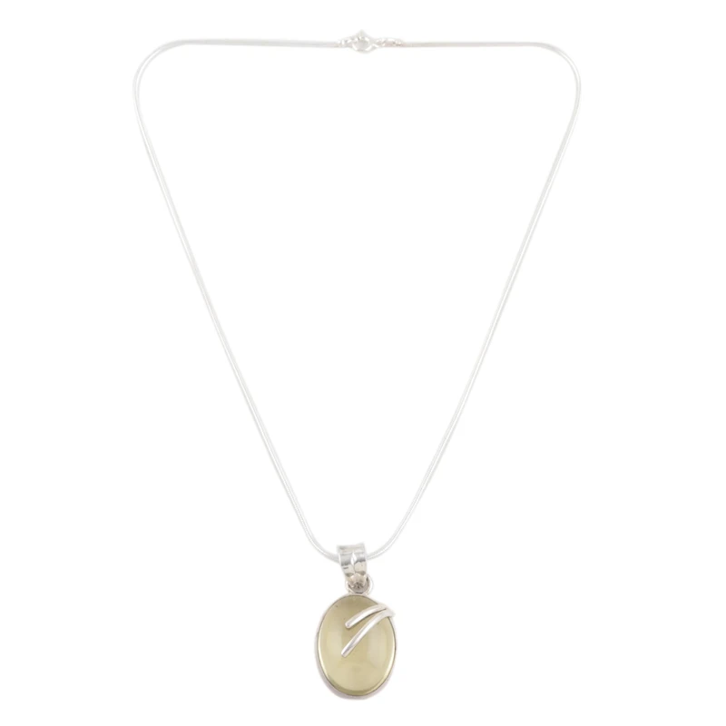 Halskette mit Anhänger aus 925er Sterlingsilber mit Zitronenquarz, handgefertigte Edelsteinkette, böhmischer Schmuck, Geschenk für sie, Valentinstagsgeschenk