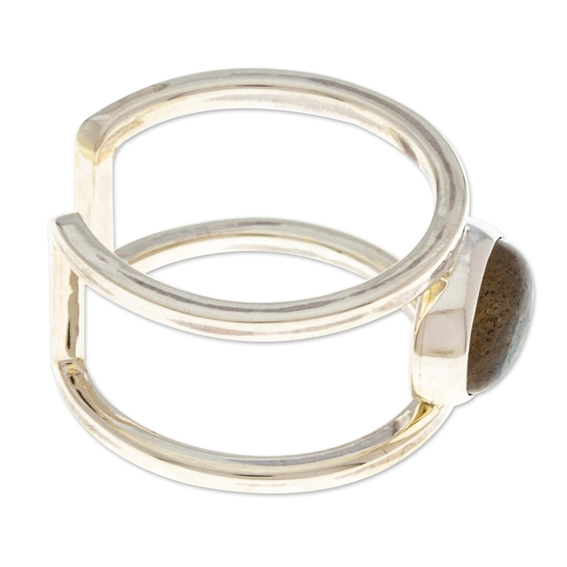Moderner Wickelring mit Labradorit-Stein, handgefertigter Designer 925 Sterling Silber Ring, Geschenk für Sie und Mama