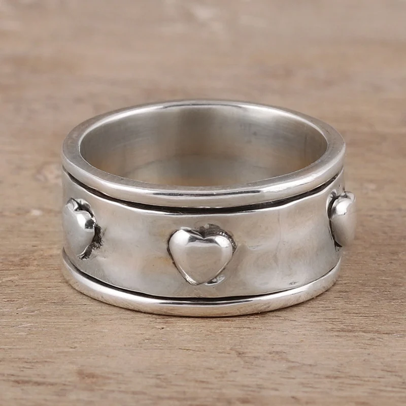 Herzmotiv Sterlingsilber Spinnerring aus Indien Handgemachter Ring Silberschmuck Böhmischer zierlicher Ring Geschenk für sie